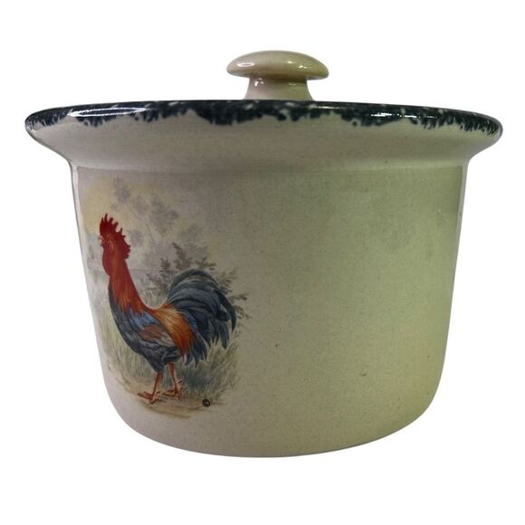 Home & Garden Party Rooster Crock 4” Small Canister Jar & Lid Handmade USA 2000 - Picture 4 of 13